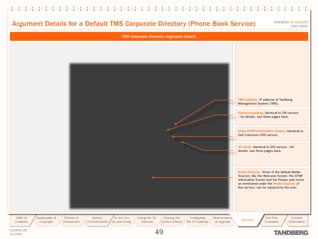 TANDBERG D13841.08 manual TMS Corporate Directory Argument Details, Show Dtmf Information Screen. Identical to 