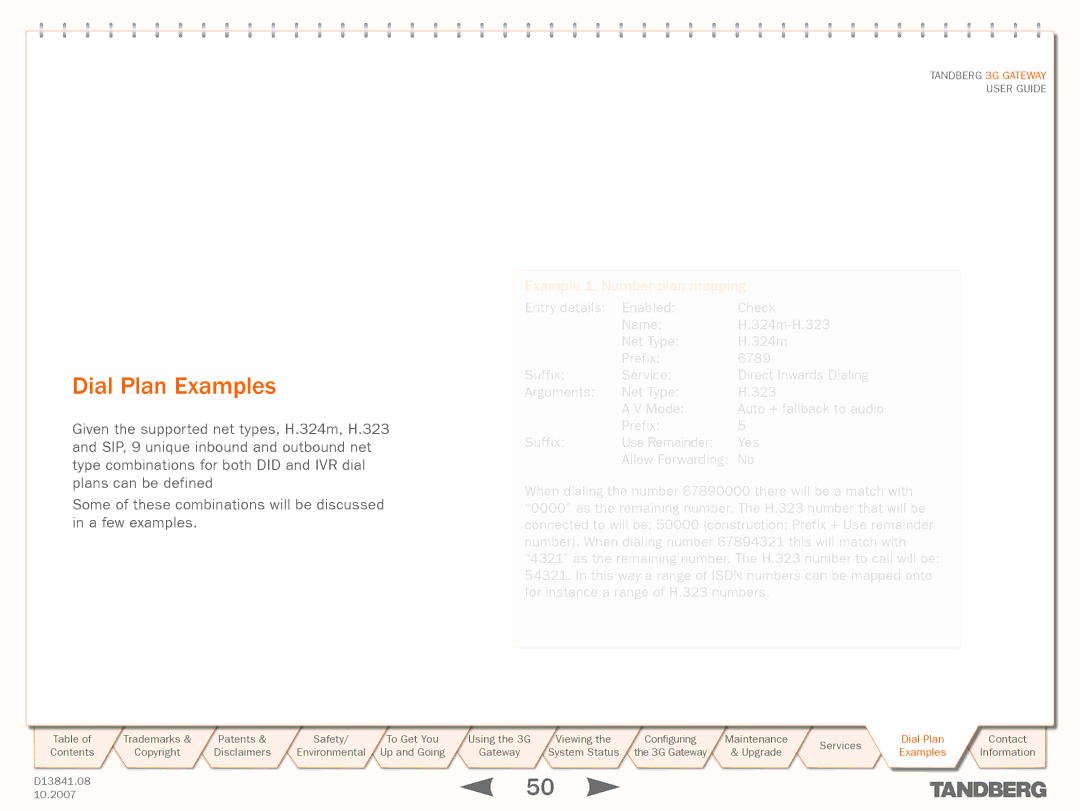 TANDBERG D13841.08 manual Dial Plan Examples 