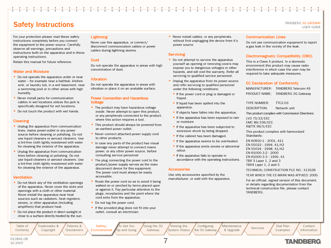 TANDBERG D13841.08 manual Safety Instructions 