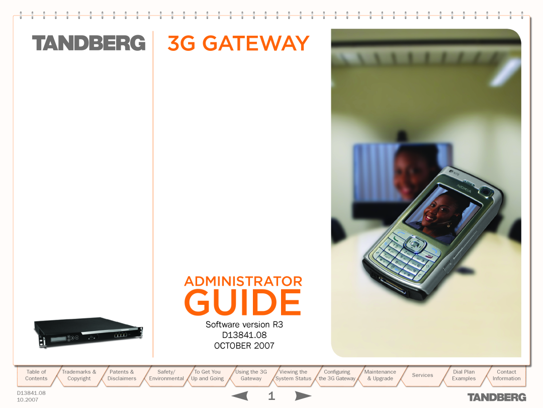 TANDBERG manual Guide, 3G GATEWAY, Administrator, Software version R3 D13841.08 OCTOBER, 10.2007 