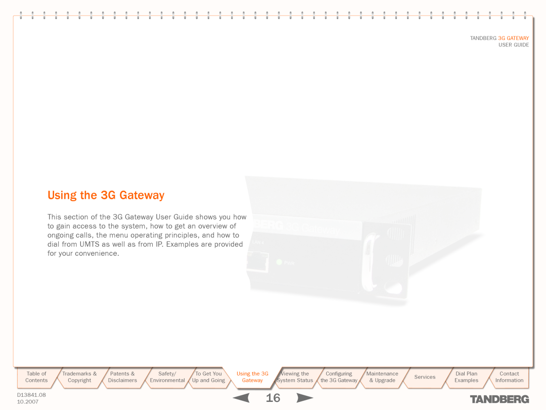 TANDBERG D13841.08 manual Using the 3G Gateway 