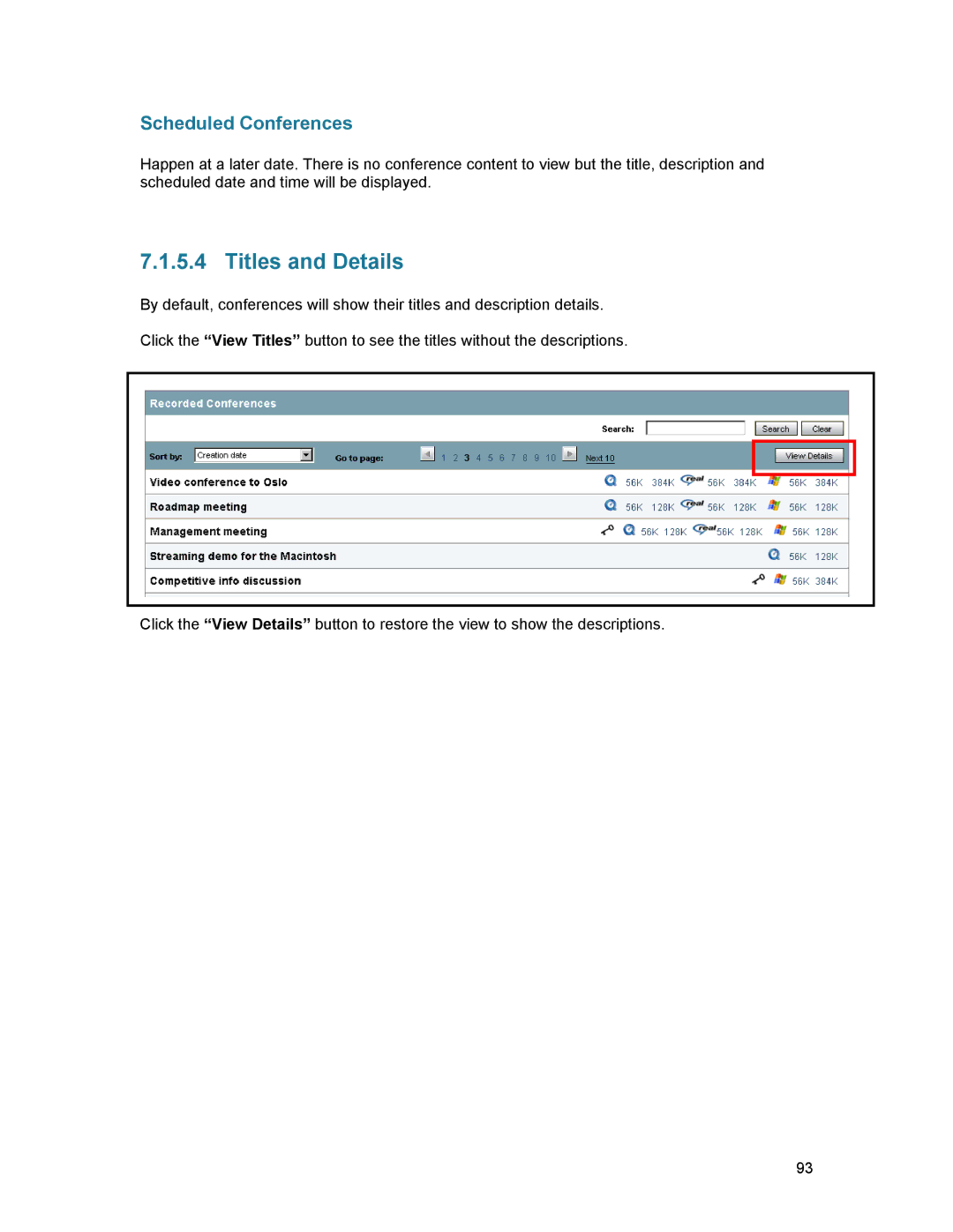 TANDBERG D1389801 user manual Titles and Details, Scheduled Conferences 