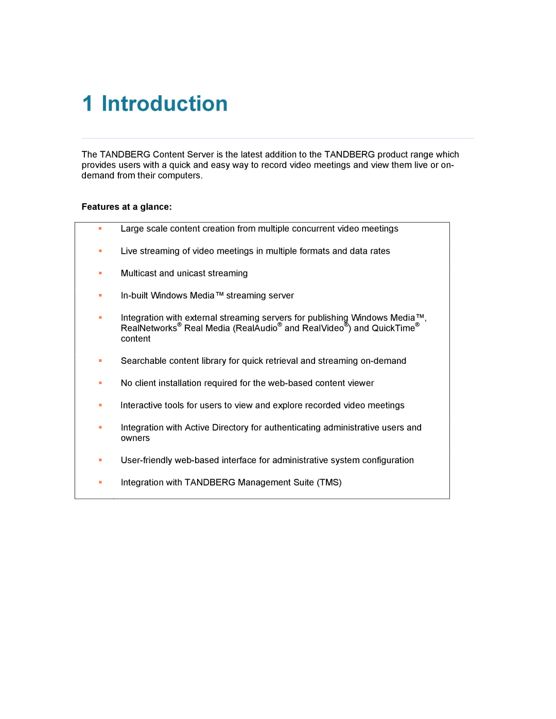 TANDBERG D1389801 user manual Introduction, Features at a glance 