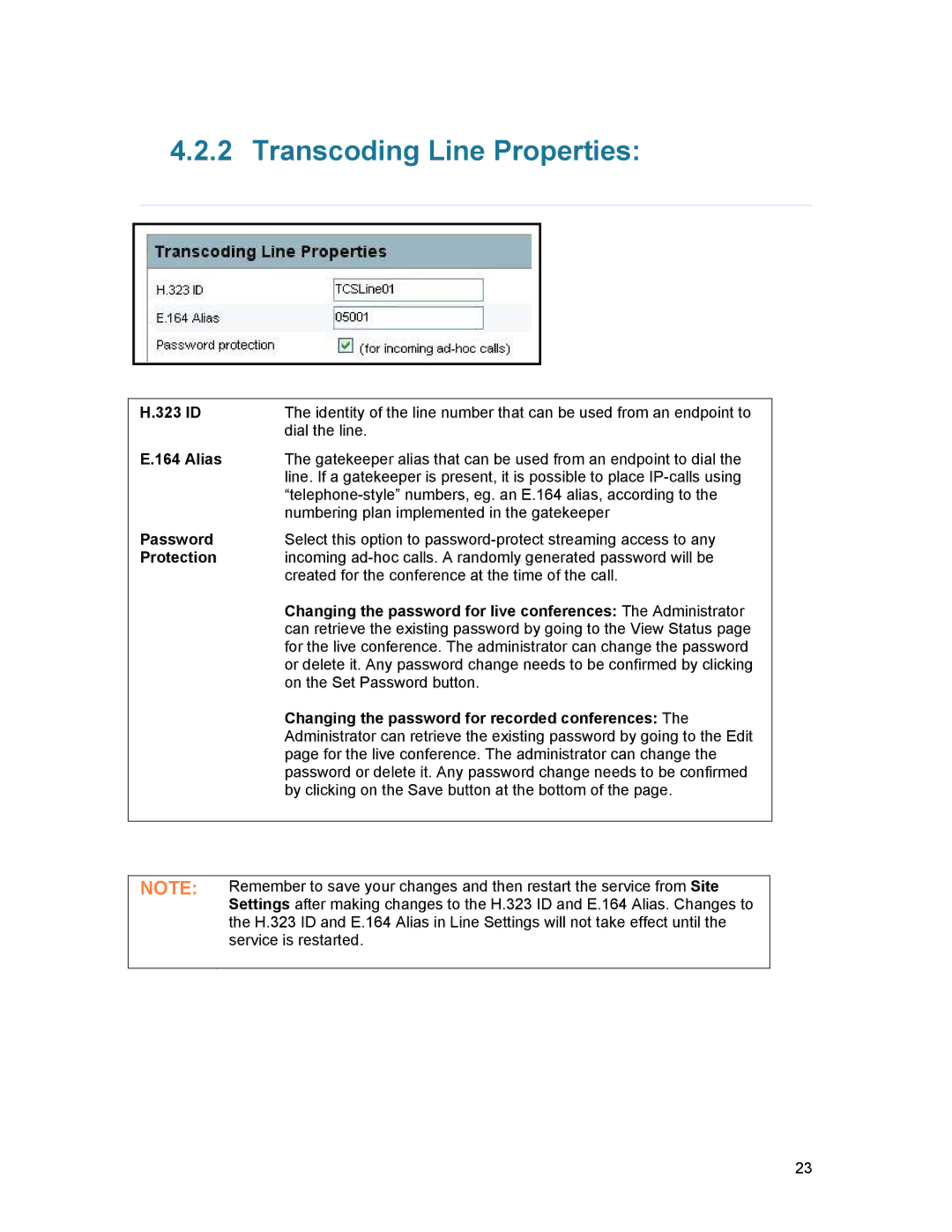 TANDBERG D1389801 user manual Transcoding Line Properties 