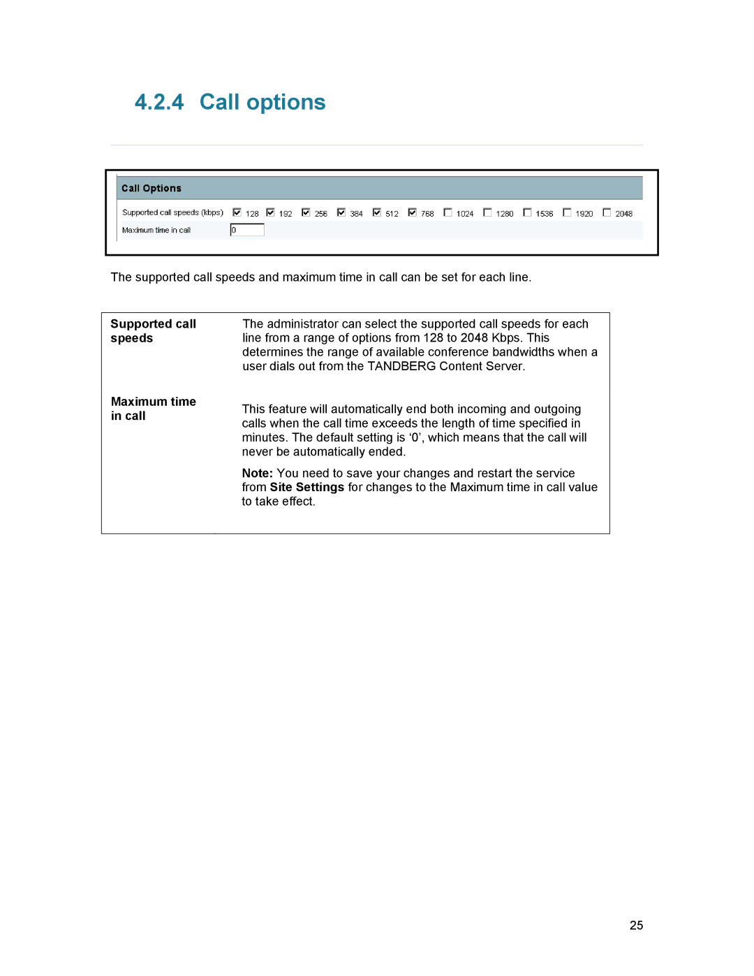 TANDBERG D1389801 user manual Call options, Supported call, Speeds, Maximum time 