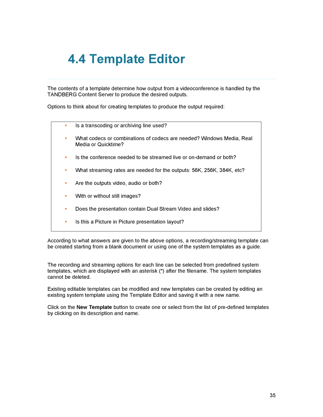 TANDBERG D1389801 user manual Template Editor 