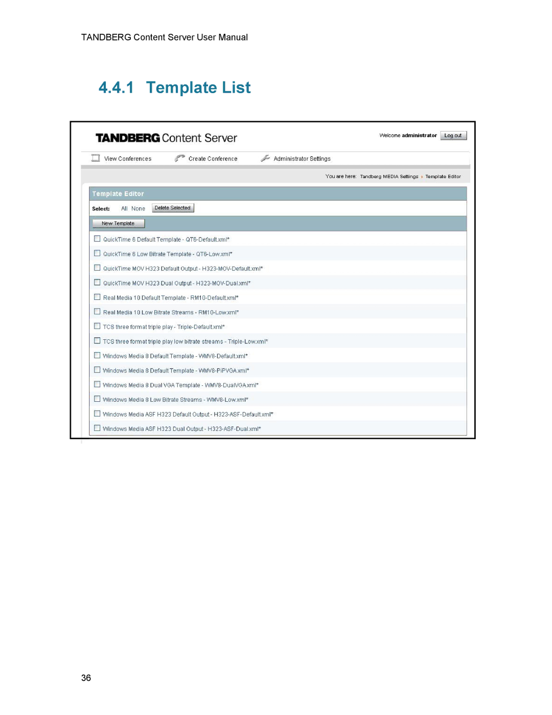 TANDBERG D1389801 user manual Template List 