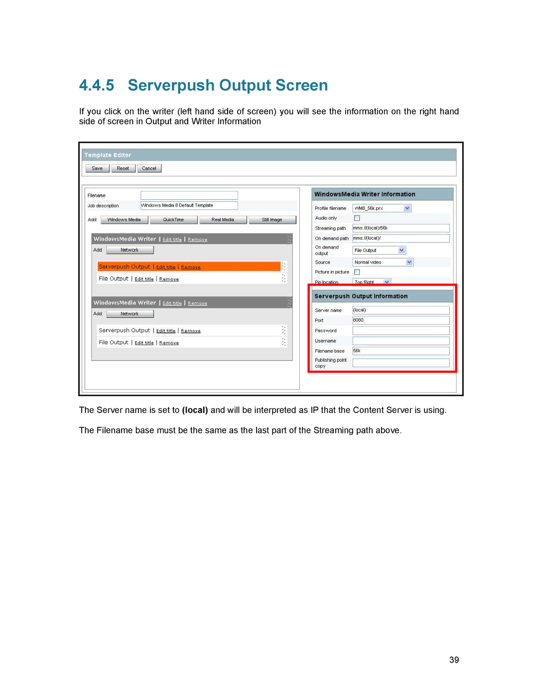 TANDBERG D1389801 user manual Serverpush Output Screen 