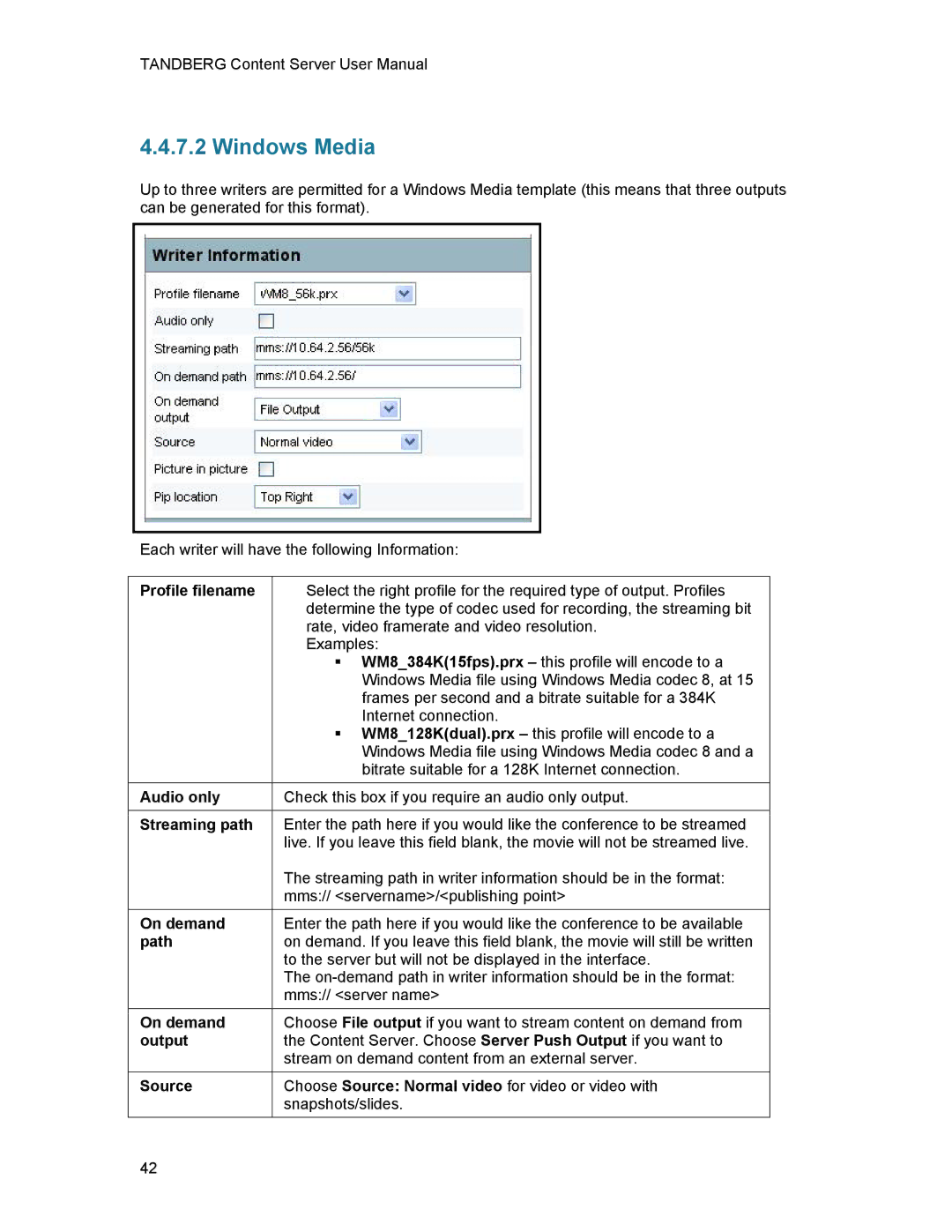 TANDBERG D1389801 user manual Windows Media 