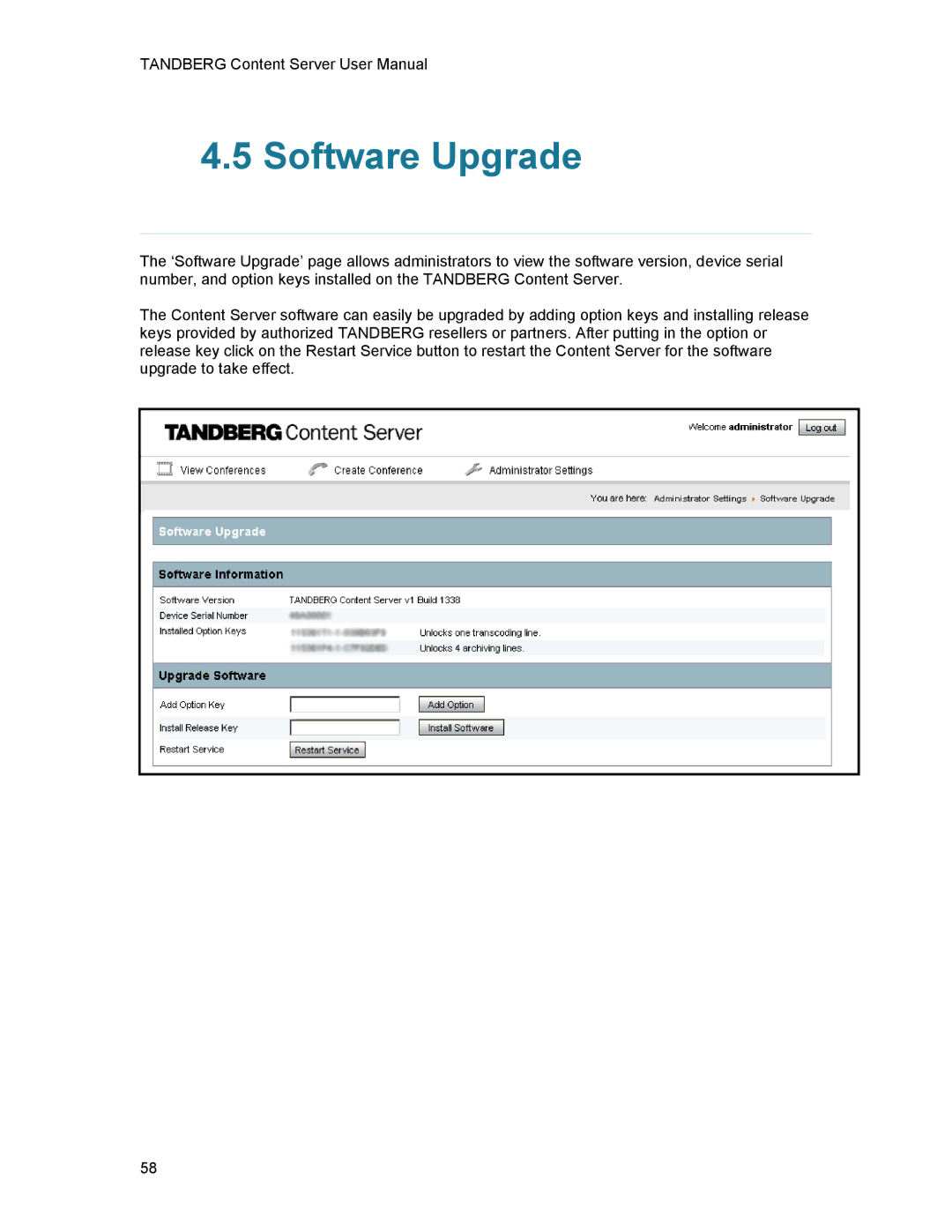 TANDBERG D1389801 user manual Software Upgrade 