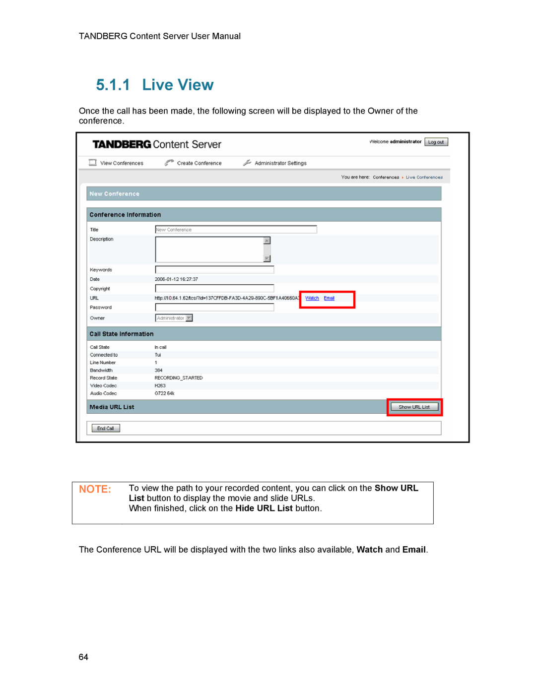 TANDBERG D1389801 user manual Live View 