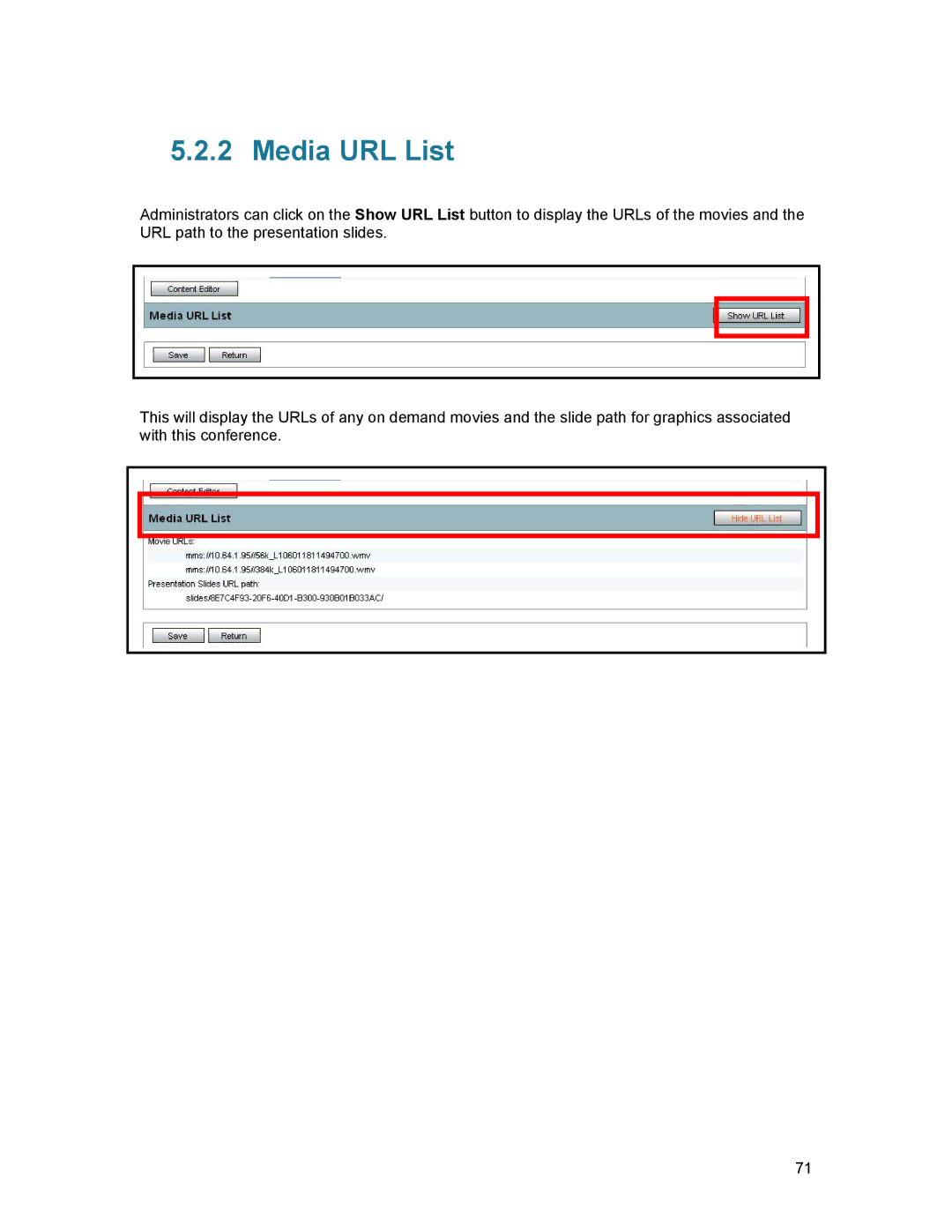 TANDBERG D1389801 user manual Media URL List 