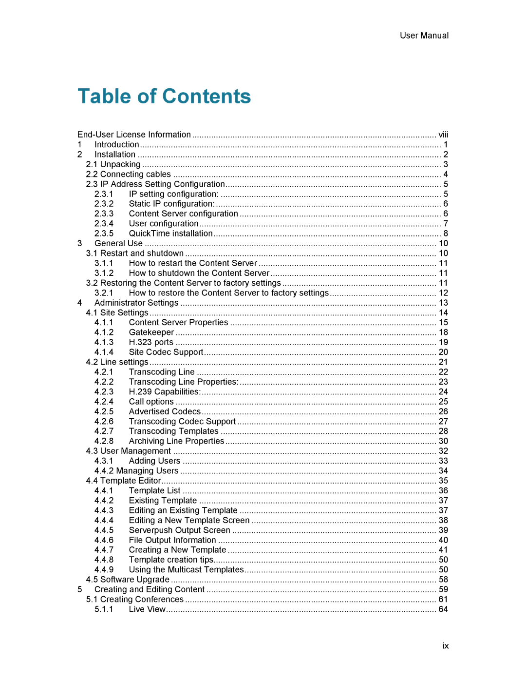 TANDBERG D1389801 user manual Table of Contents 