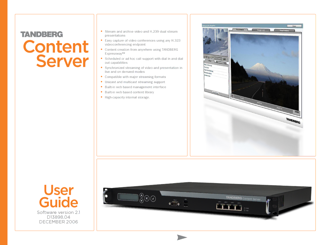 TANDBERG D13898.04 manual Content Server 