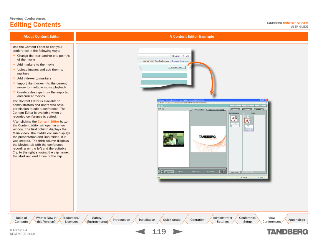 TANDBERG D13898.04 manual 119, Editing Contents 