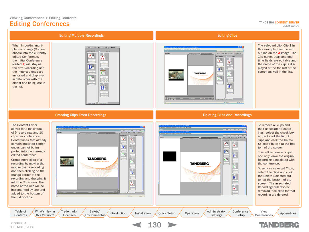 TANDBERG D13898.04 manual 130, Editing Conferences 