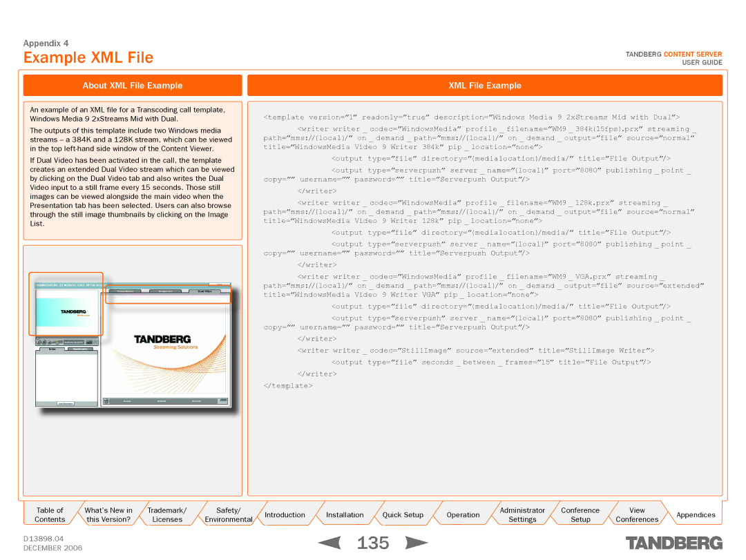 TANDBERG D13898.04 manual 135, Example XML File, About XML File Example 