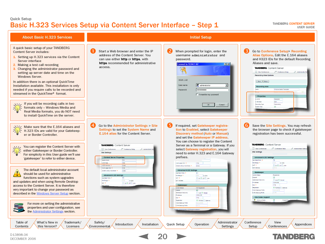 TANDBERG D13898.04 manual About Basic H.323 Services, Initial Setup 