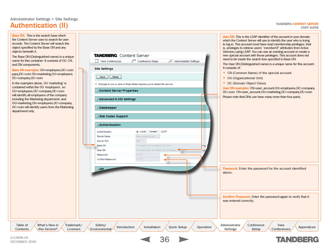 TANDBERG D13898.04 manual Authentication 