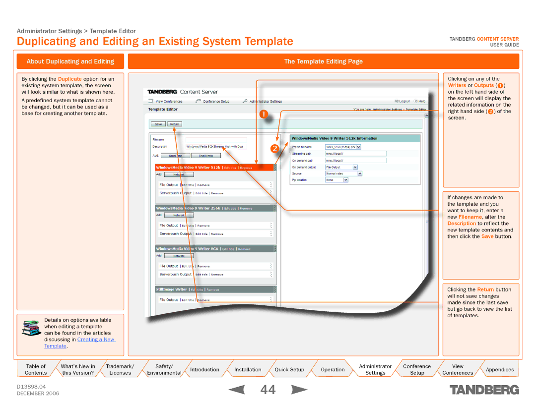 TANDBERG D13898.04 Duplicating and Editing an Existing System Template, About Duplicating and Editing, Template Editing 