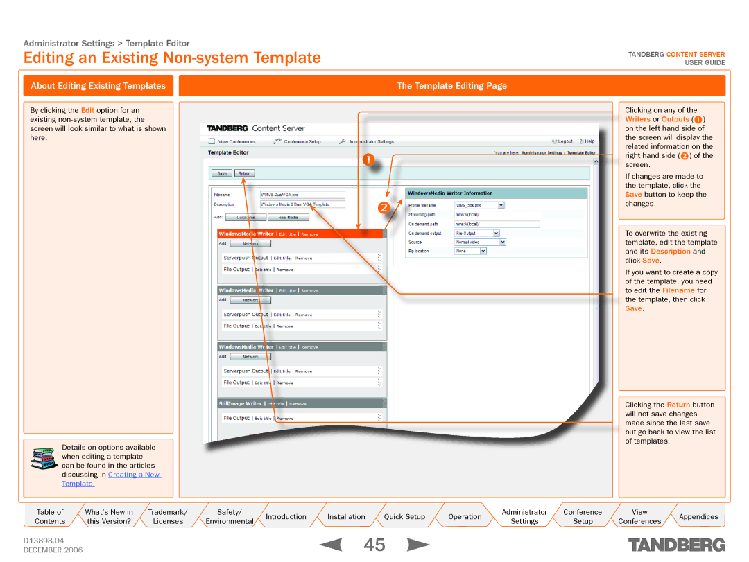 TANDBERG D13898.04 manual Editing an Existing Non-system Template, About Editing Existing Templates, Save 