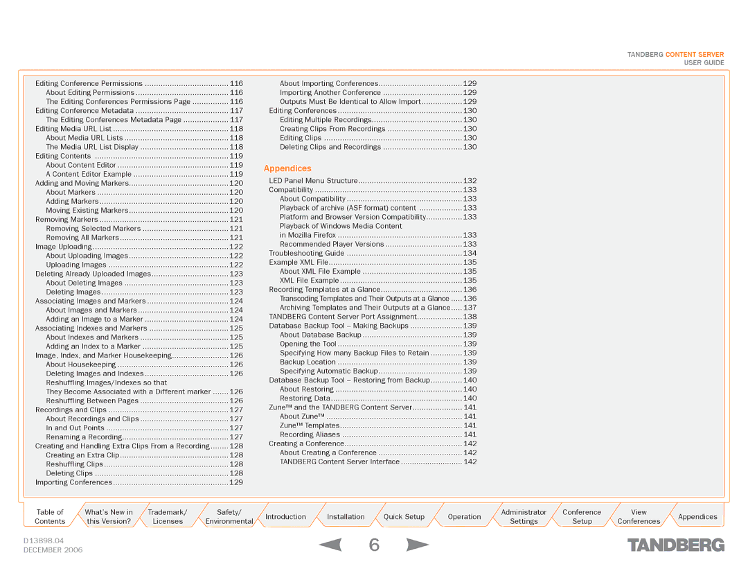 TANDBERG D13898.04 manual Appendices 