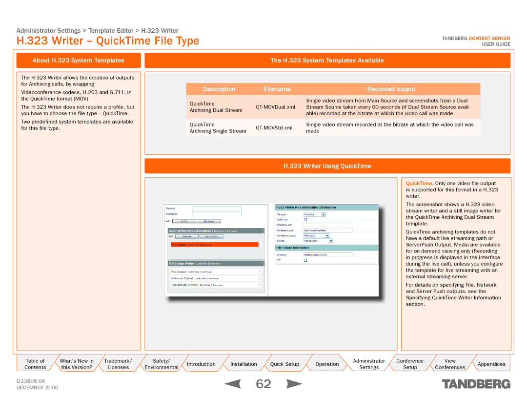 TANDBERG D13898.04 manual Writer QuickTime File Type, Writer Using QuickTime 