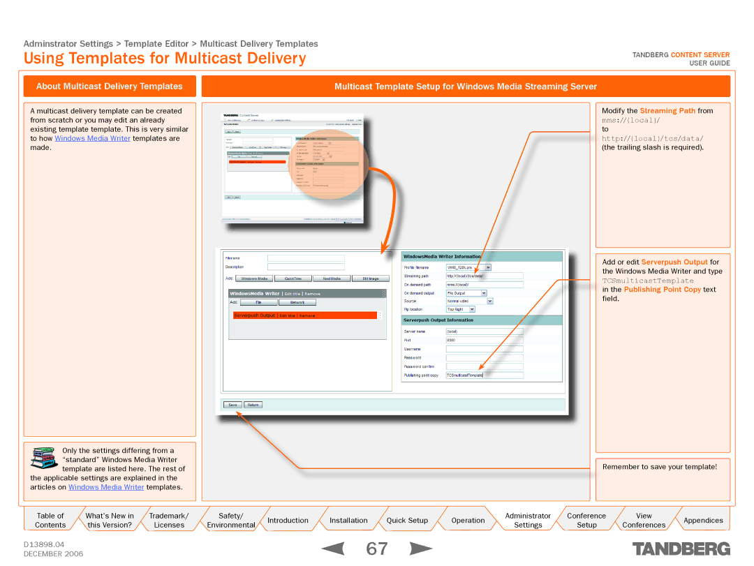 TANDBERG D13898.04 manual About Multicast Delivery Templates, Multicast Template Setup for Windows Media Streaming Server 