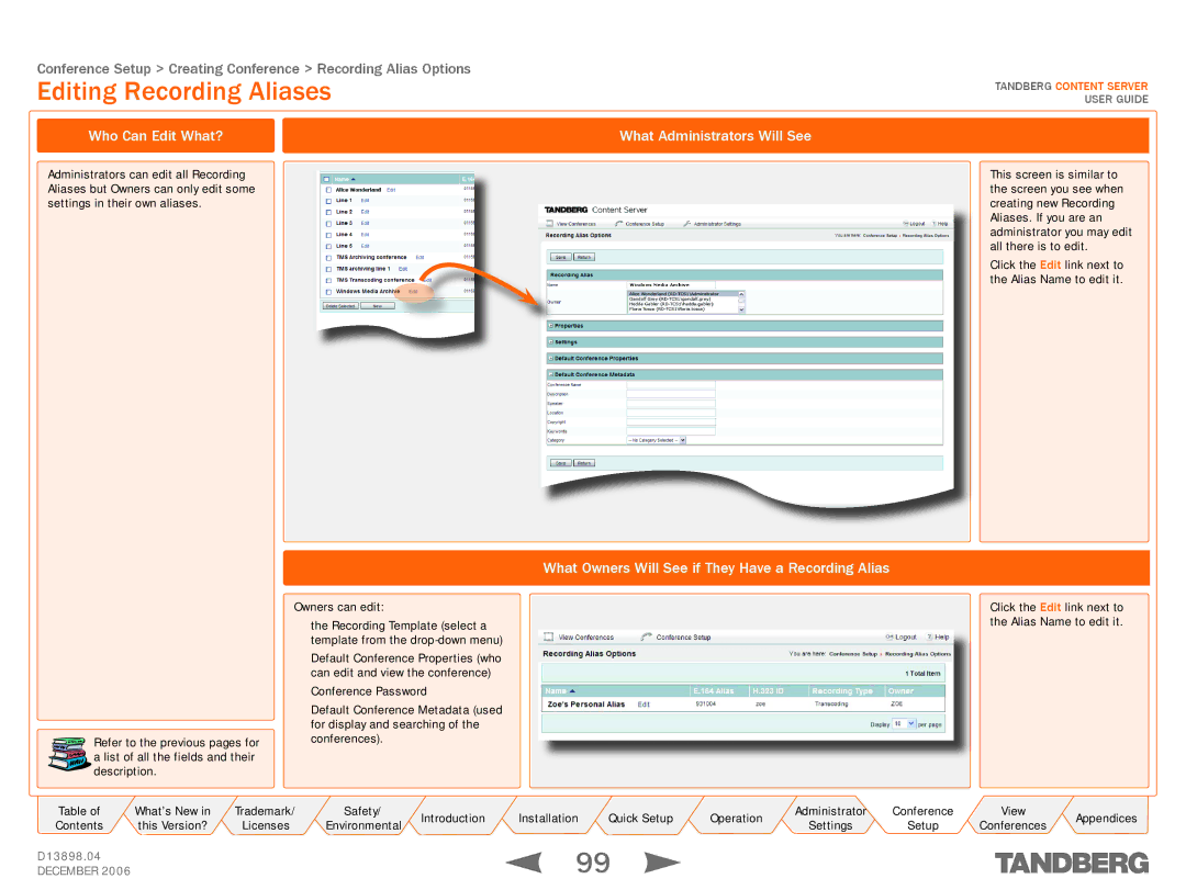 TANDBERG D13898.04 Editing Recording Aliases, Who Can Edit What?, What Owners Will See if They Have a Recording Alias 