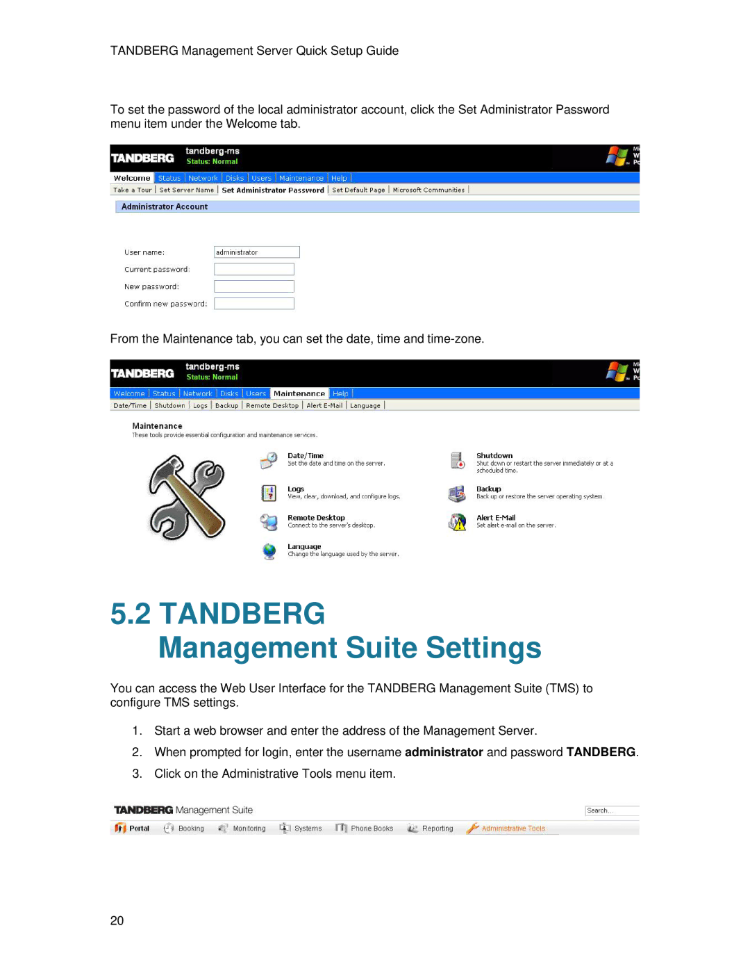 TANDBERG D13939 setup guide Tandberg Management Suite Settings 