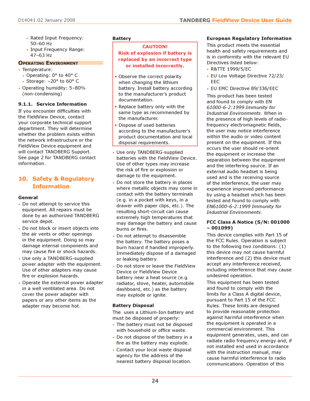 TANDBERG D14041.02 manual Safety & Regulatory Information 