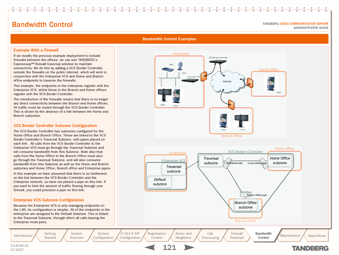 TANDBERG D14049.01 manual Example With a Firewall, VCS Border Controller Subzone Configuration 