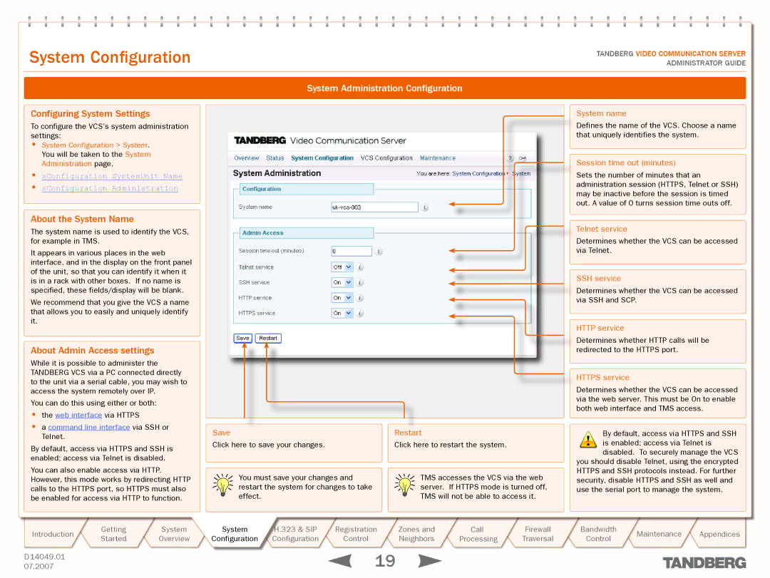 TANDBERG D14049.01 manual Systemtext Configuration, Configuring System Settings, About the System Name 