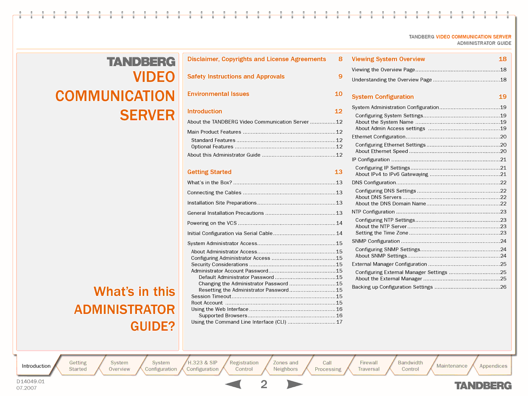 TANDBERG D14049.01 manual Getting Started, System Configuration 