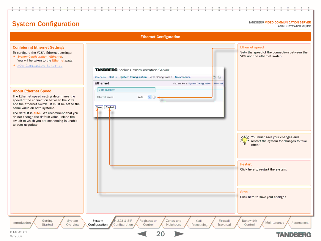 TANDBERG D14049.01 Configuring Ethernet Settings, About Ethernet Speed, Ethernet Configuration, XConfiguration Ethernet 