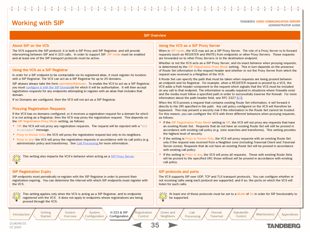 TANDBERG D14049.01 manual WorkingText goeswithhereSIP, SIP Overview 