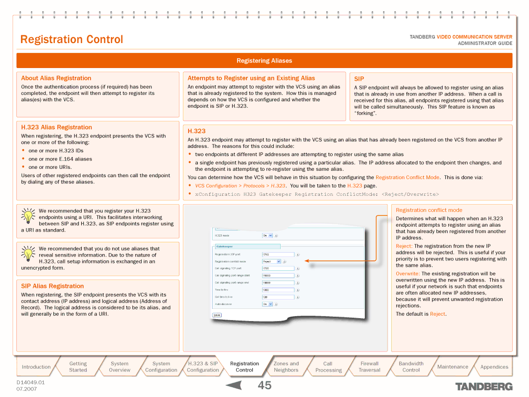 TANDBERG D14049.01 manual About Alias Registration, Registering Aliases, Attempts to Register using an Existing Alias 