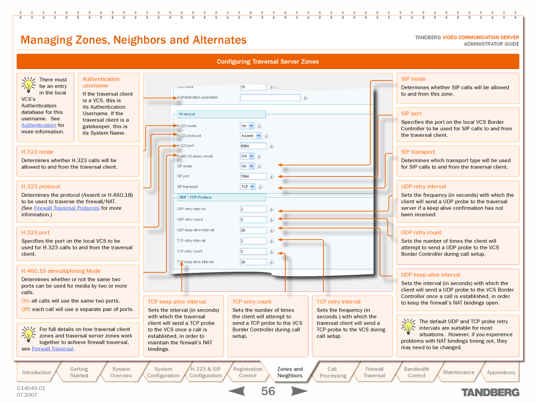 TANDBERG D14049.01 manual Configuring Traversal Server Zones 