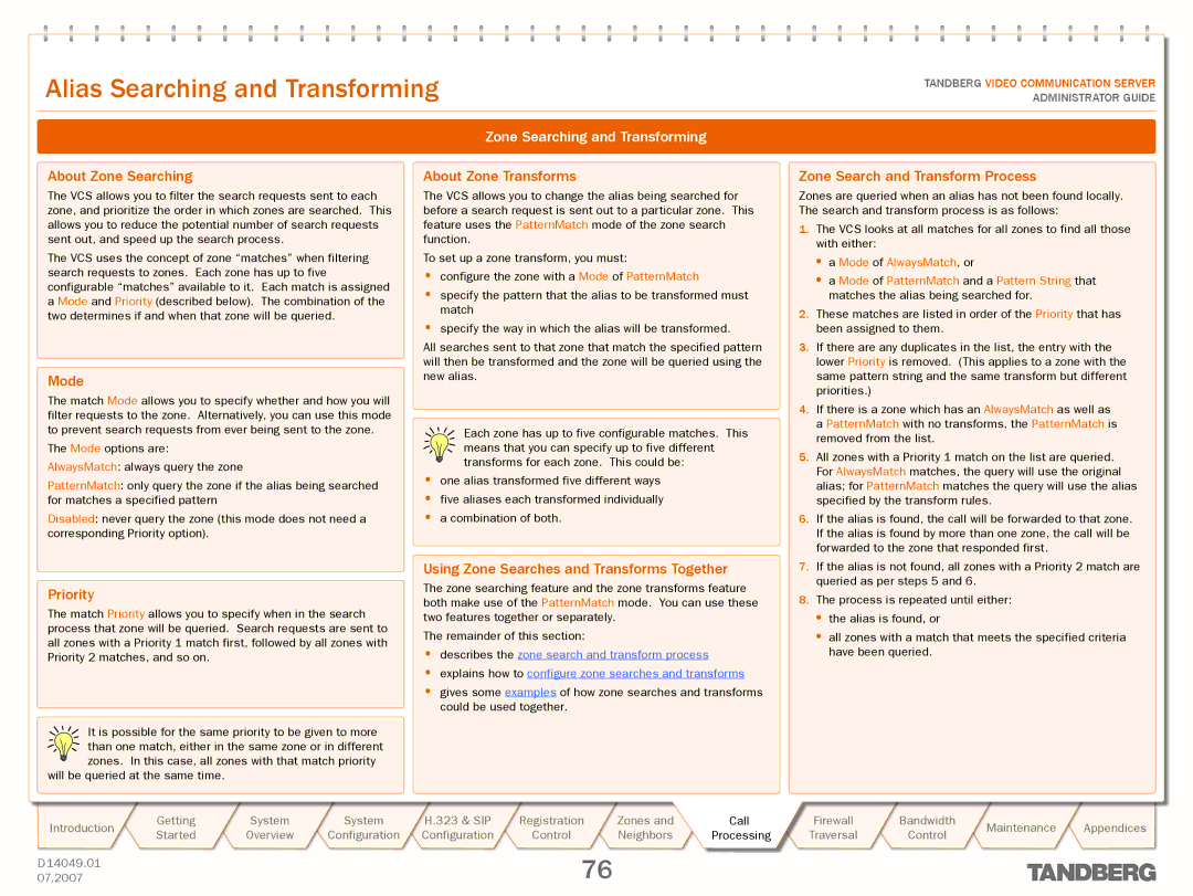 TANDBERG D14049.01 manual Zone Searching and Transforming 