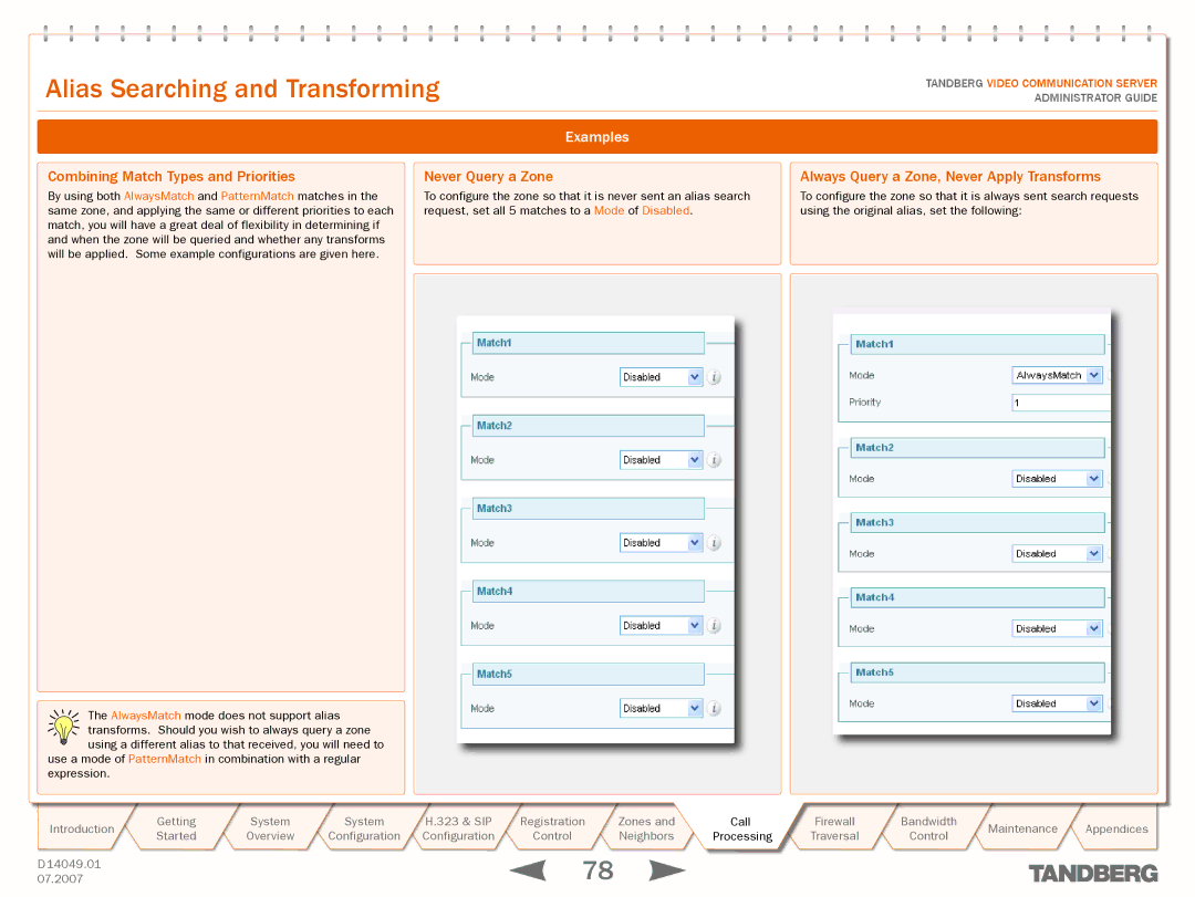 TANDBERG D14049.01 manual Combining Match Types and Priorities, Examples, Never Query a Zone 