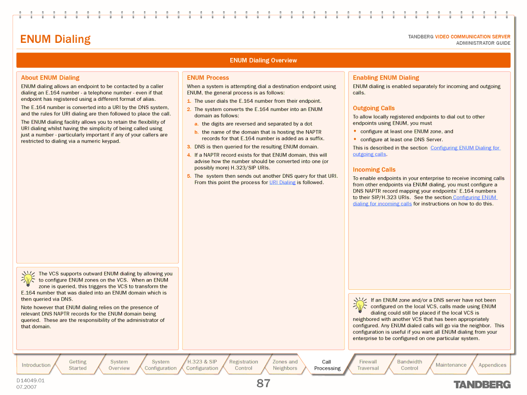 TANDBERG D14049.01 manual ENUMText goesDialinghere, About Enum Dialing, Enum Dialing Overview, Enum Process 