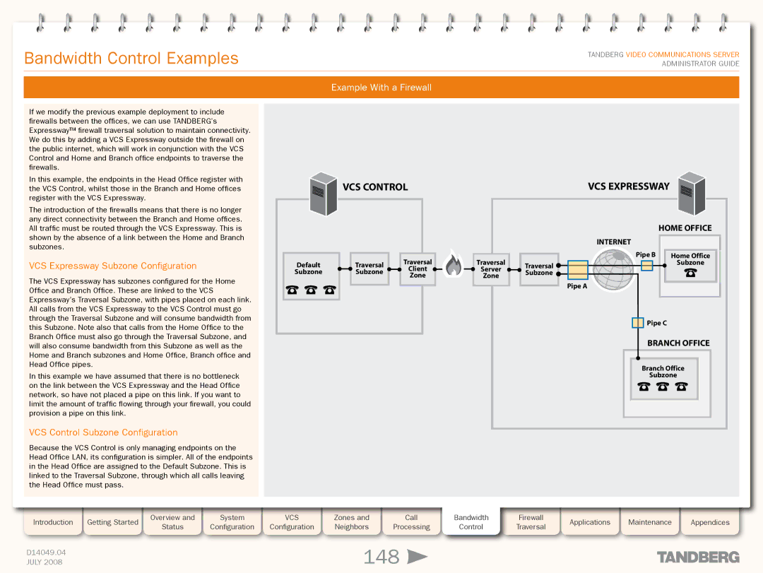 TANDBERG D14049.04 148, Example With a Firewall, VCS Expressway Subzone Configuration, VCS Control Subzone Configuration 