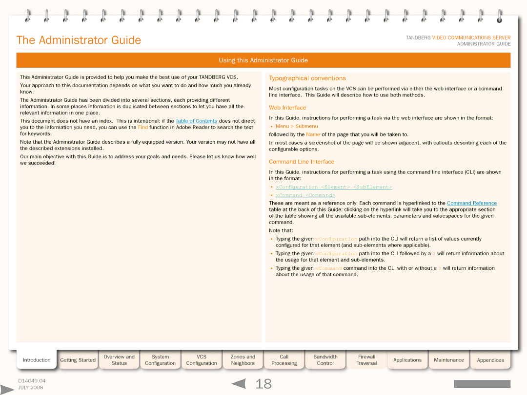 TANDBERG D14049.04 Using this Administrator Guide, Typographical conventions, Web Interface, Command Line Interface 