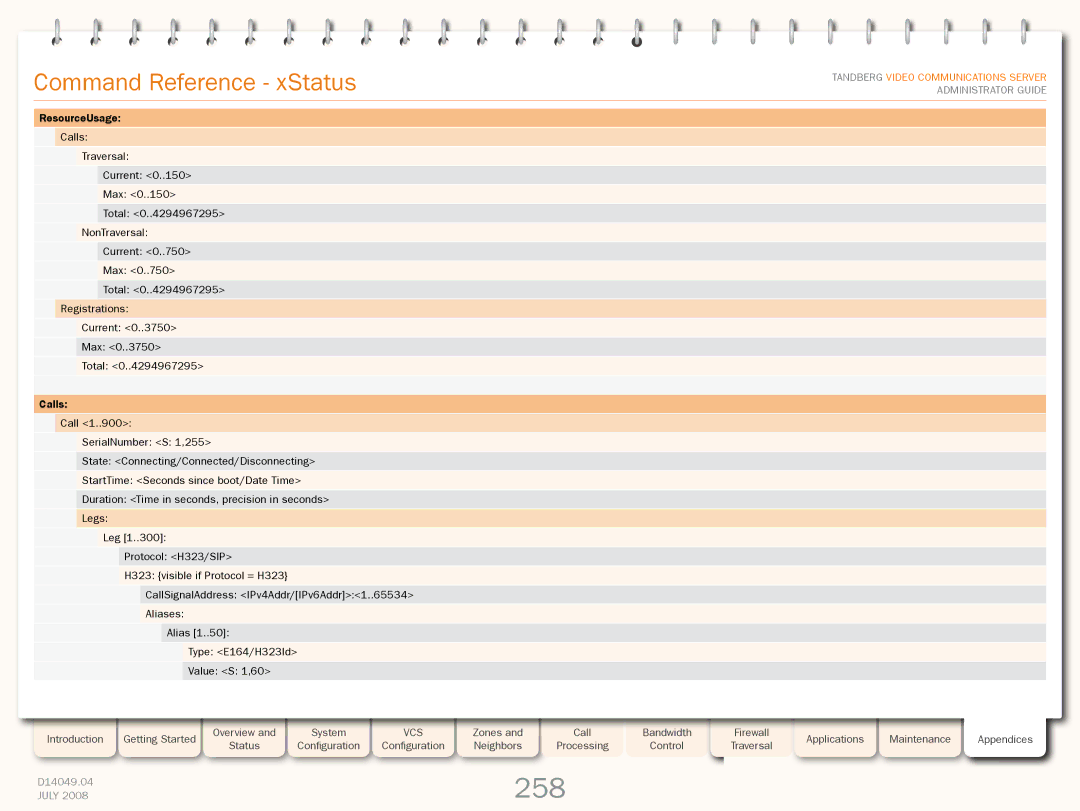 TANDBERG D14049.04 manual 258, Calls 