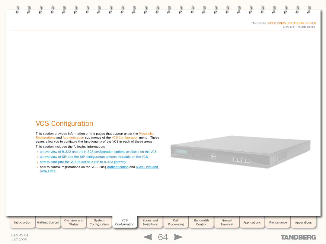 TANDBERG D14049.04 manual VCS Configuration 