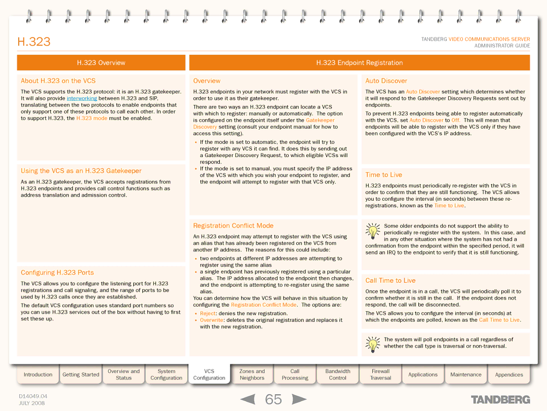 TANDBERG D14049.04 manual 323, Overview Endpoint Registration 