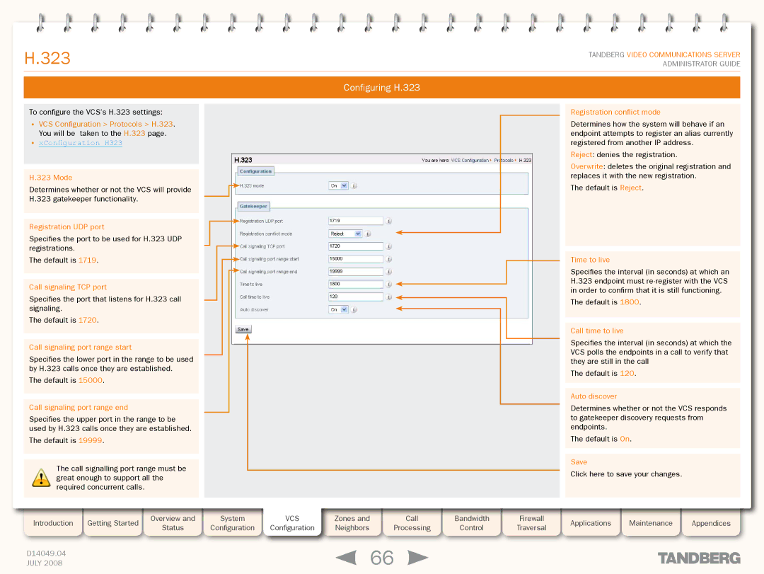 TANDBERG D14049.04 manual Configuring H.323, XConfiguration H323 