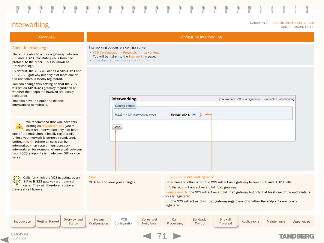 TANDBERG D14049.04 manual About Interworking, Configuring Interworking, XConfiguration Interworking Mode 