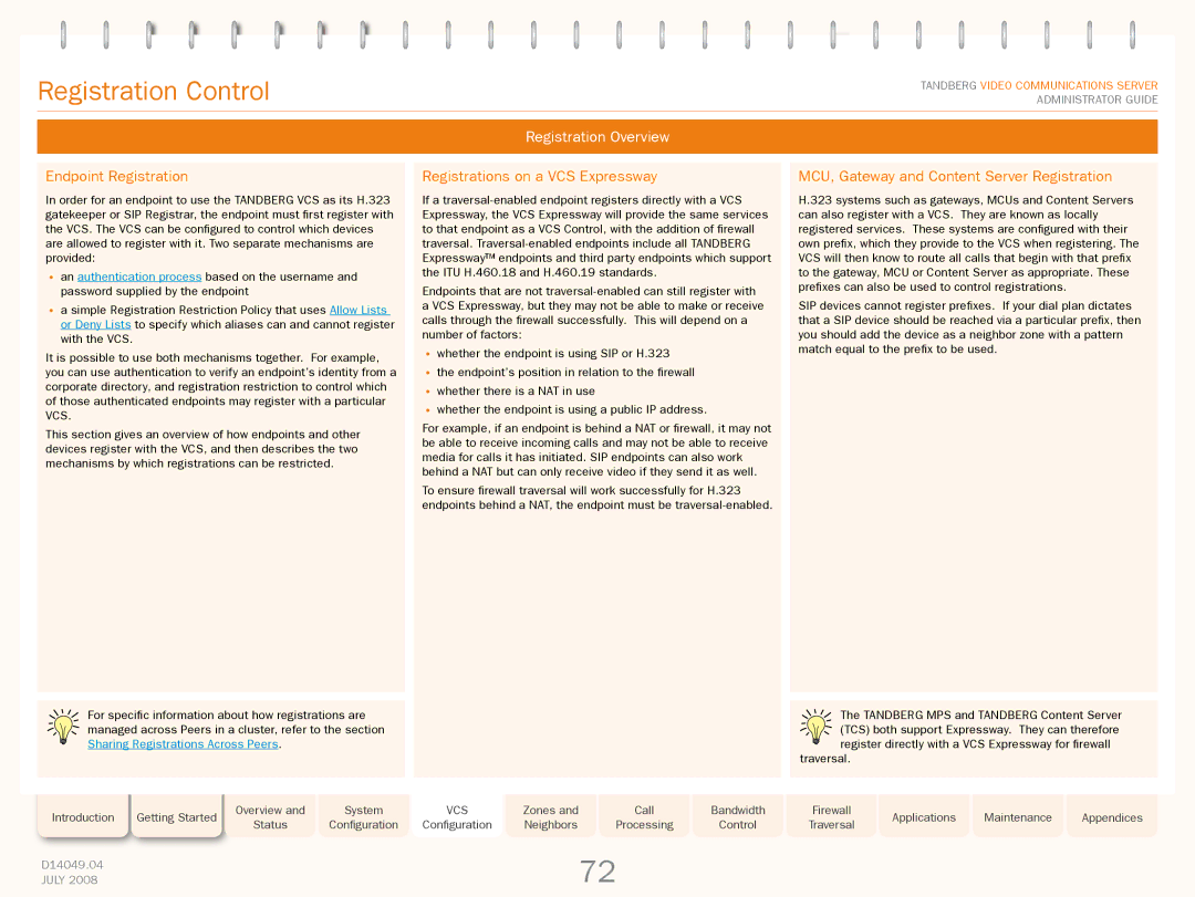 TANDBERG D14049.04 Registration Control, Registration Overview, Endpoint Registration, Registrations on a VCS Expressway 