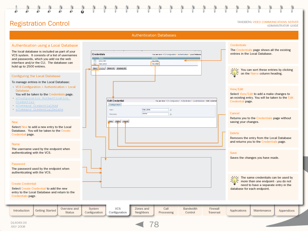 TANDBERG D14049.04 manual Authentication using a Local Database, Configuring the Local Database 